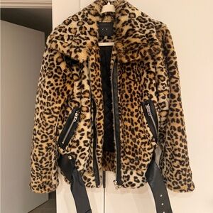 Blank NYC faux fur leopard print “Note to Self” moto Jacket